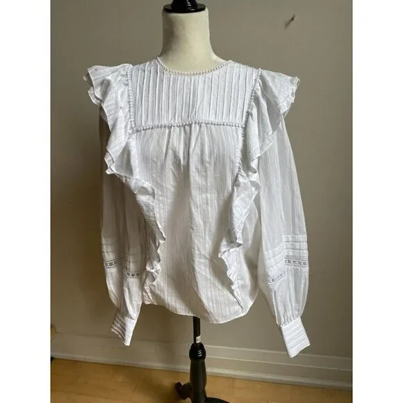 Ted Baker BNWOT white blouse "Silais" double frill sz 4 (US Large) long sleeve - Picture 2 of 8
